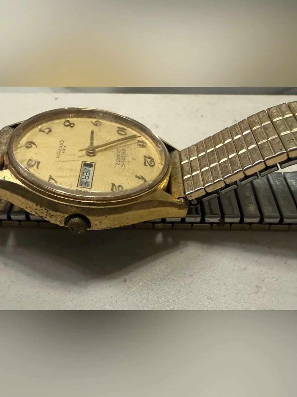 Vintage Benrus Citation 3 Star Quartz Gold Tone Day Date Men’s Watch